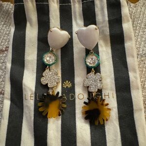 Lele Sadoughi Heart, Tortoise, Crystal Dangle Stud Earrings